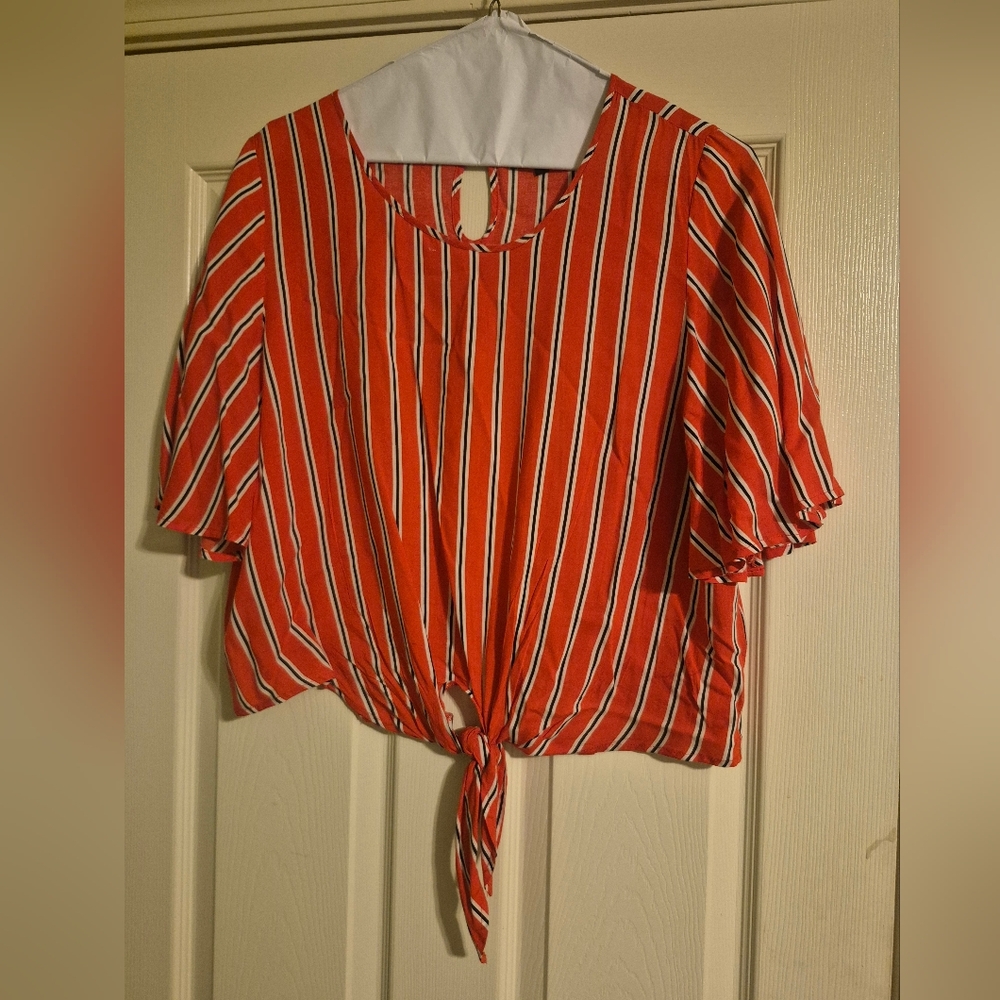 Cynthia Rowley Red and White Striped Tie-Front Blouse